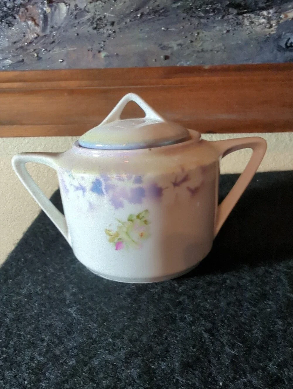 Vintage Leuchtenburg Germany Porcelain Luster Sugar Bowl With Handles & Lid 1937